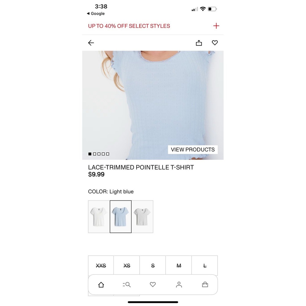 NEW H&M‎ Divided LACE-TRIMMED POINTELLE T-SHIRT Light Baby Blue Women's XS - Picture 13 of 13